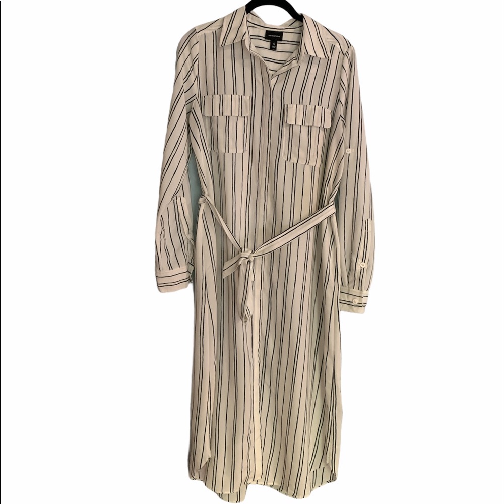 Who What Wear White and Black Striped Shirt Dress Size Small Professional